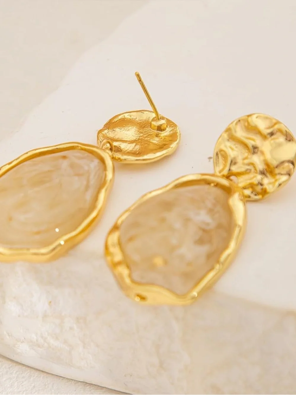 Anthropologie Gold & Cream Sculpted Drop Earrings